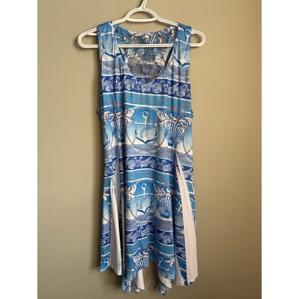 India Boutique Nautical Anchor Shell Rhinestone Sharkbite Hem Dress OS Resort